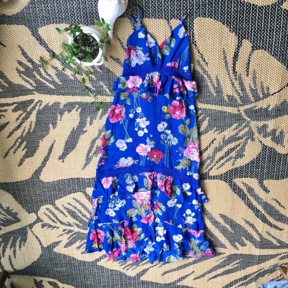 Band of Gypsies chloe blue floral ruffle dress, XS - Picture 2 of 7